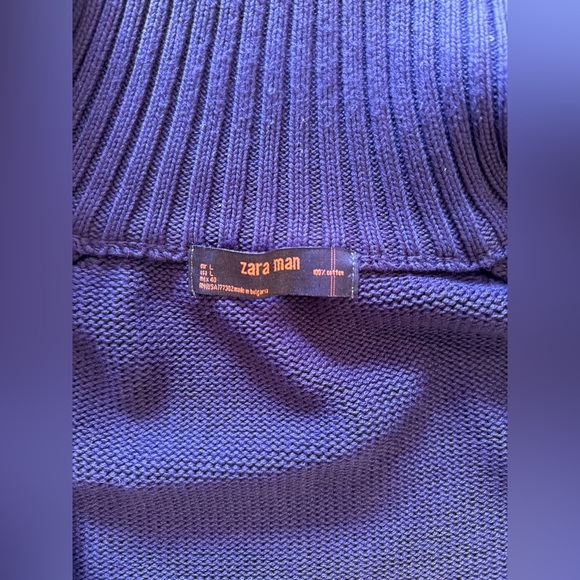 ZARA Man Textured Full Zip Pullover in dark Navy cotton size Large knit - Picture 8 of 16